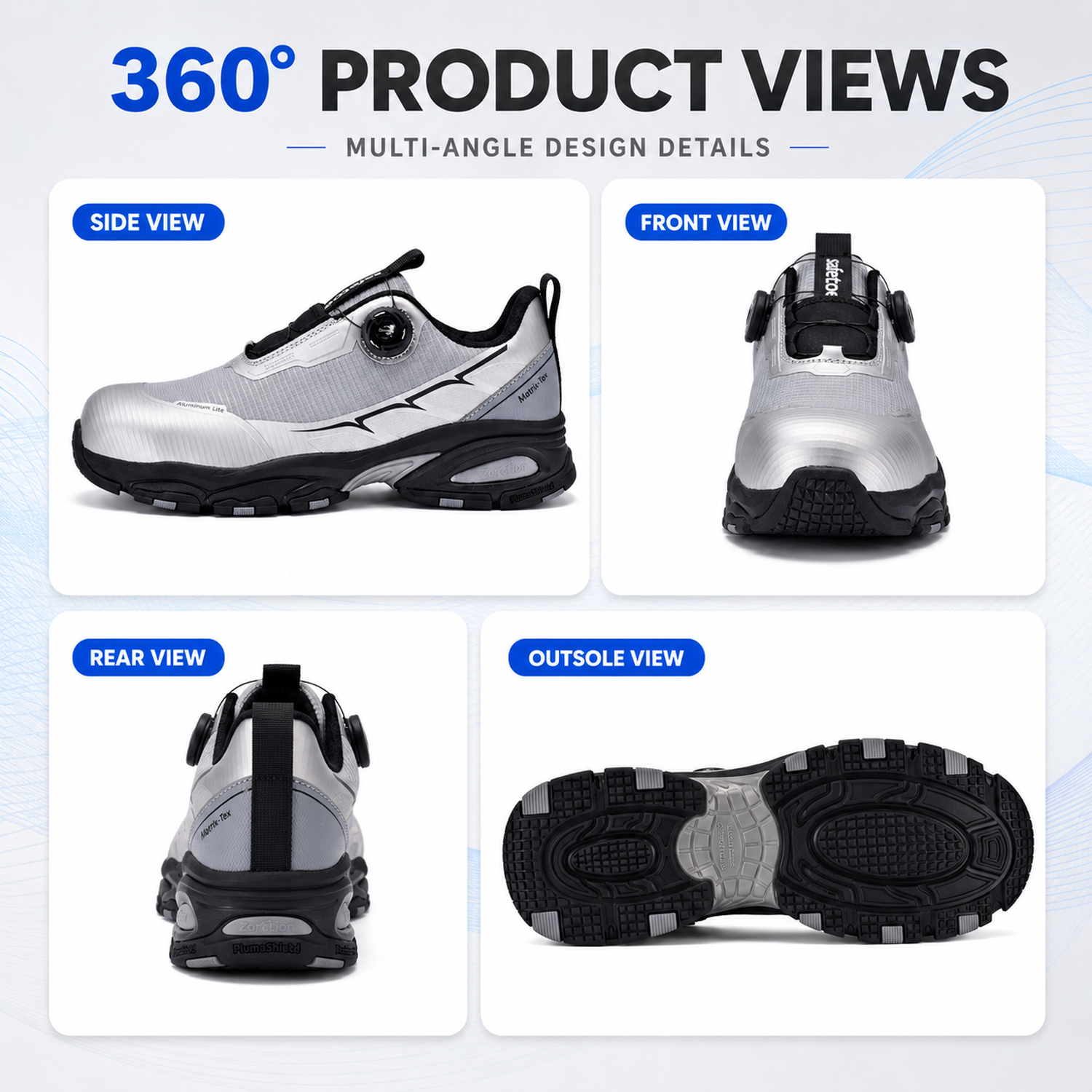 Chaussures de sécurité Sports Design QuickDial, embout en aluminium S1P et antidérapant pour les travailleurs de la logistique L-7601 gris