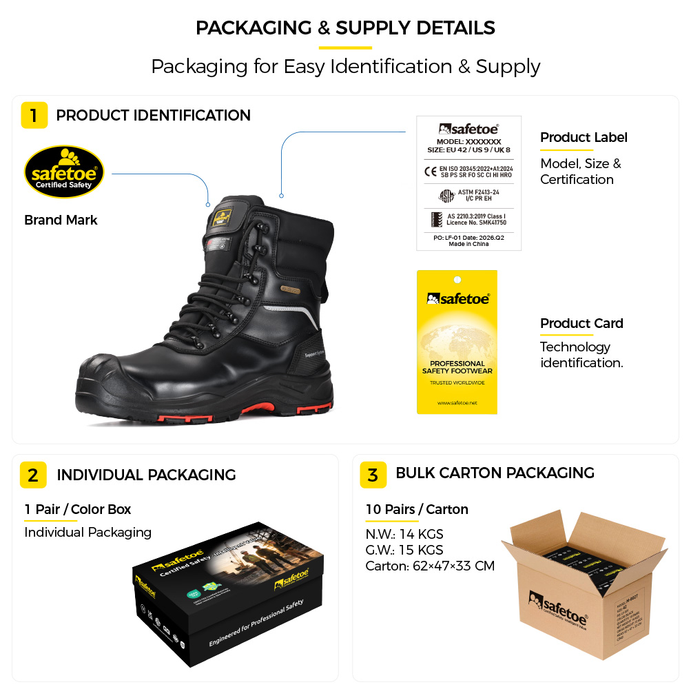 Emballage de chaussures de s&eacute;curit&eacute; isol&eacute;es H-9552BK et fourniture en vrac pour les distributeurs industriels