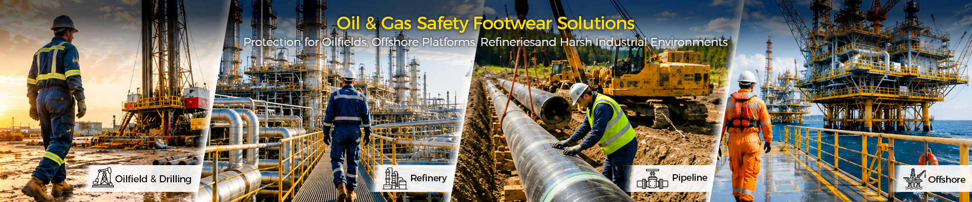 Safetoe chaussures de sécurité pétrolières et gazières pour champs pétrolifères, raffineries, pipelines et plates-formes offshore