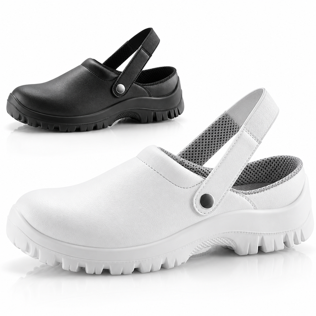 Chaussures de sécurité antidérapantes cuisine L-7096 blanches et noires