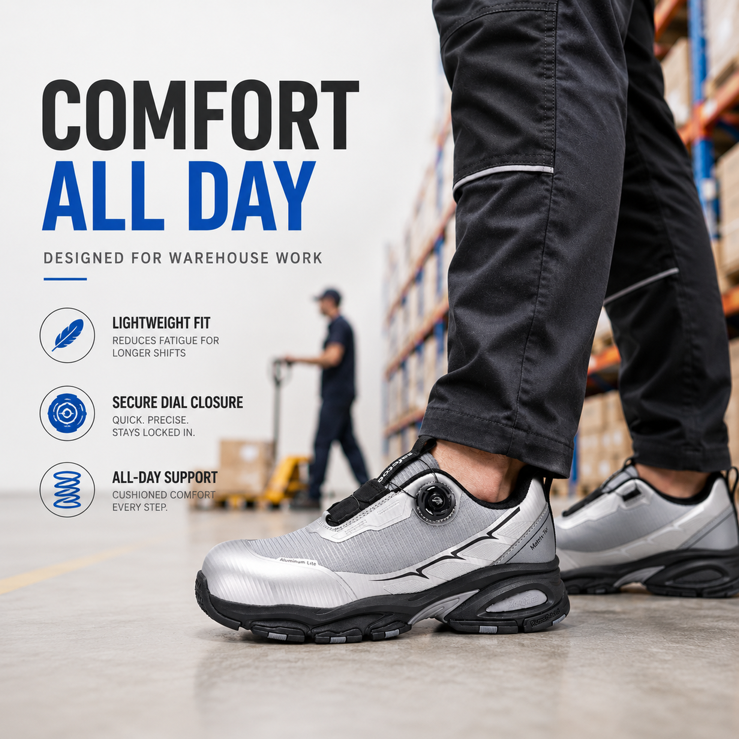Chaussures de sécurité Sports Design QuickDial, embout en aluminium S1P et antidérapant pour les travailleurs de la logistique L-7601 gris
