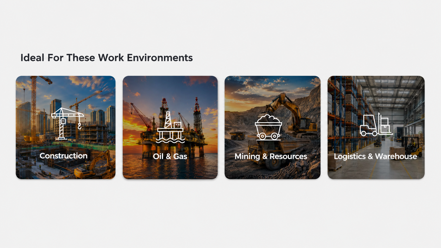 Environnements de travail pour les chaussures de s&eacute;curit&eacute;, notamment dans les secteurs de la construction, du p&eacute;trole et du gaz, des mines, de la logistique et de l'entreposage