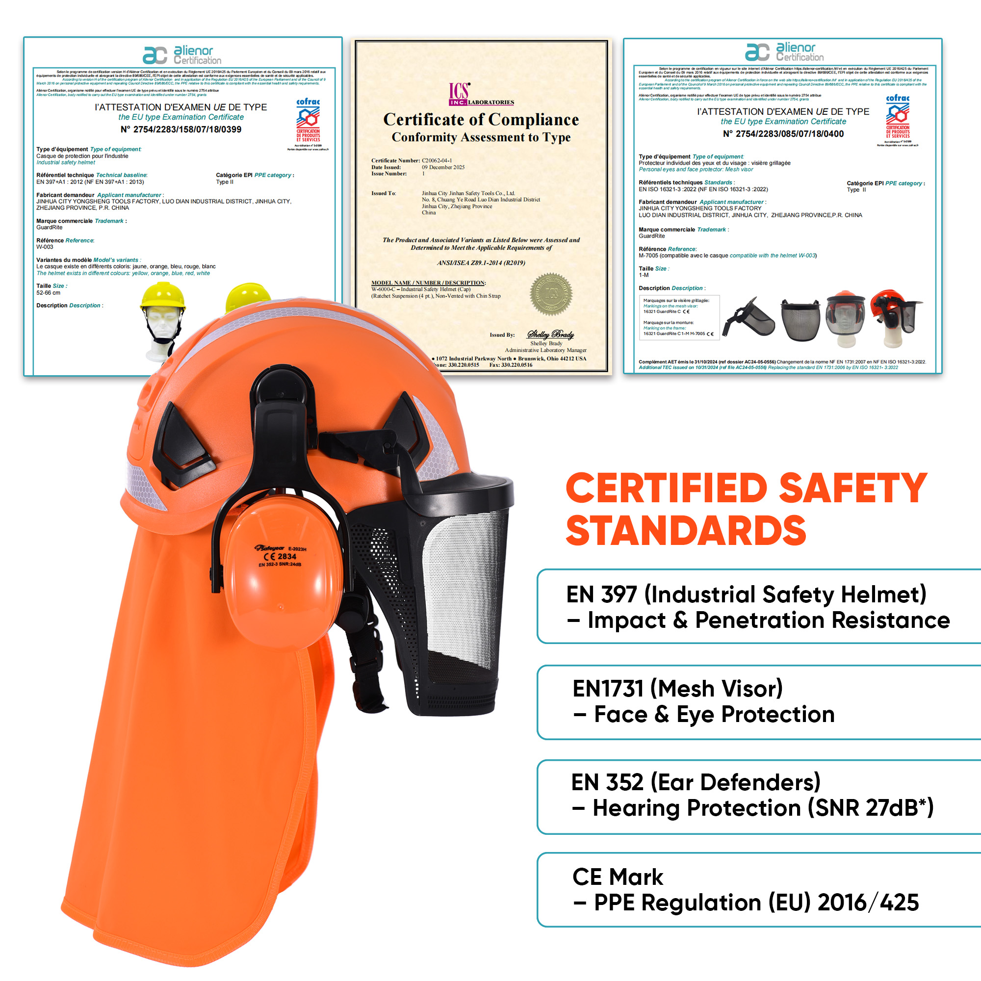 Casque de sécurité avec écran facial et protection auditive M-5017 Orange